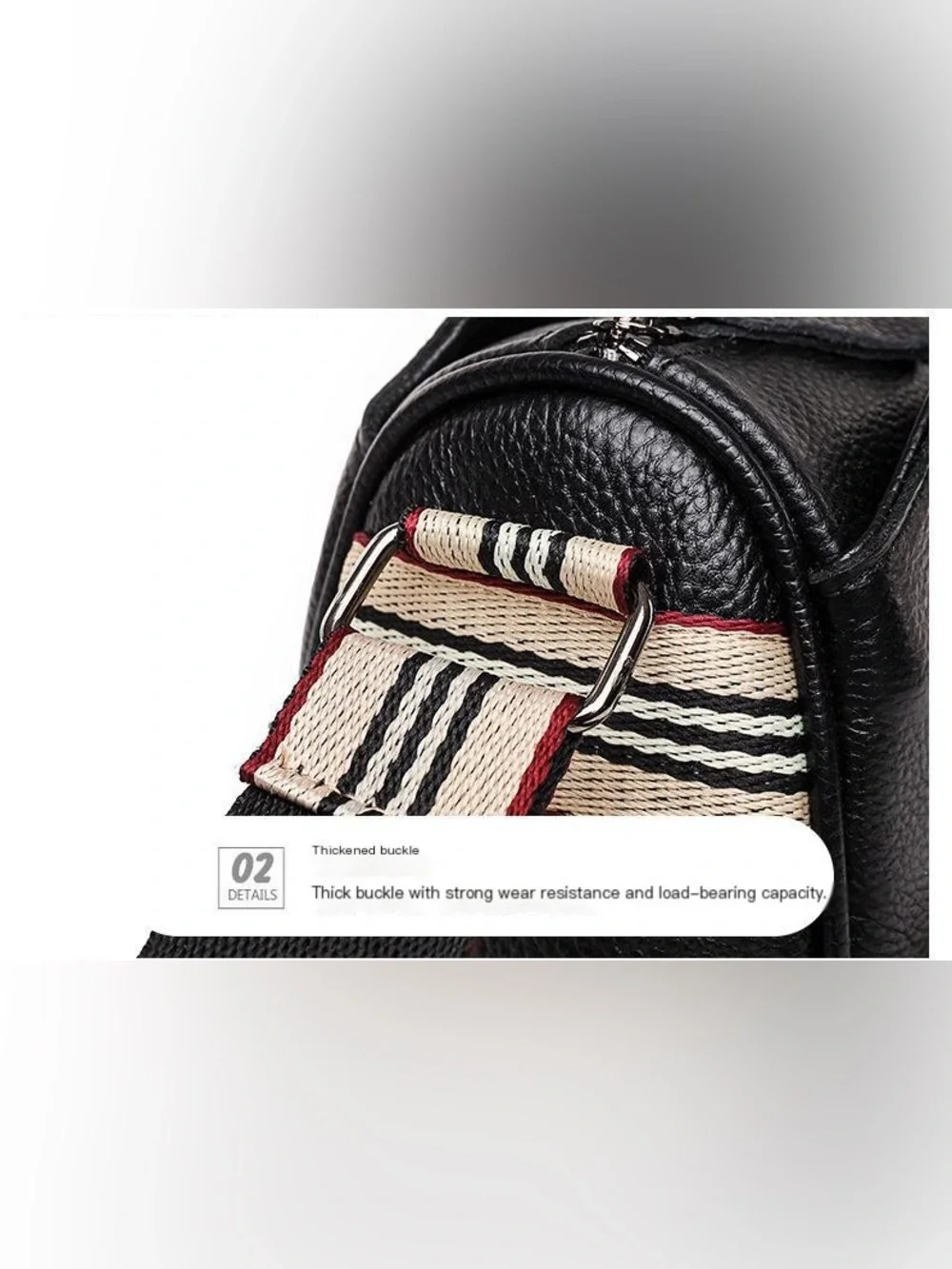 Off White Genuine Leather Crossbody Bag with Striped Strap